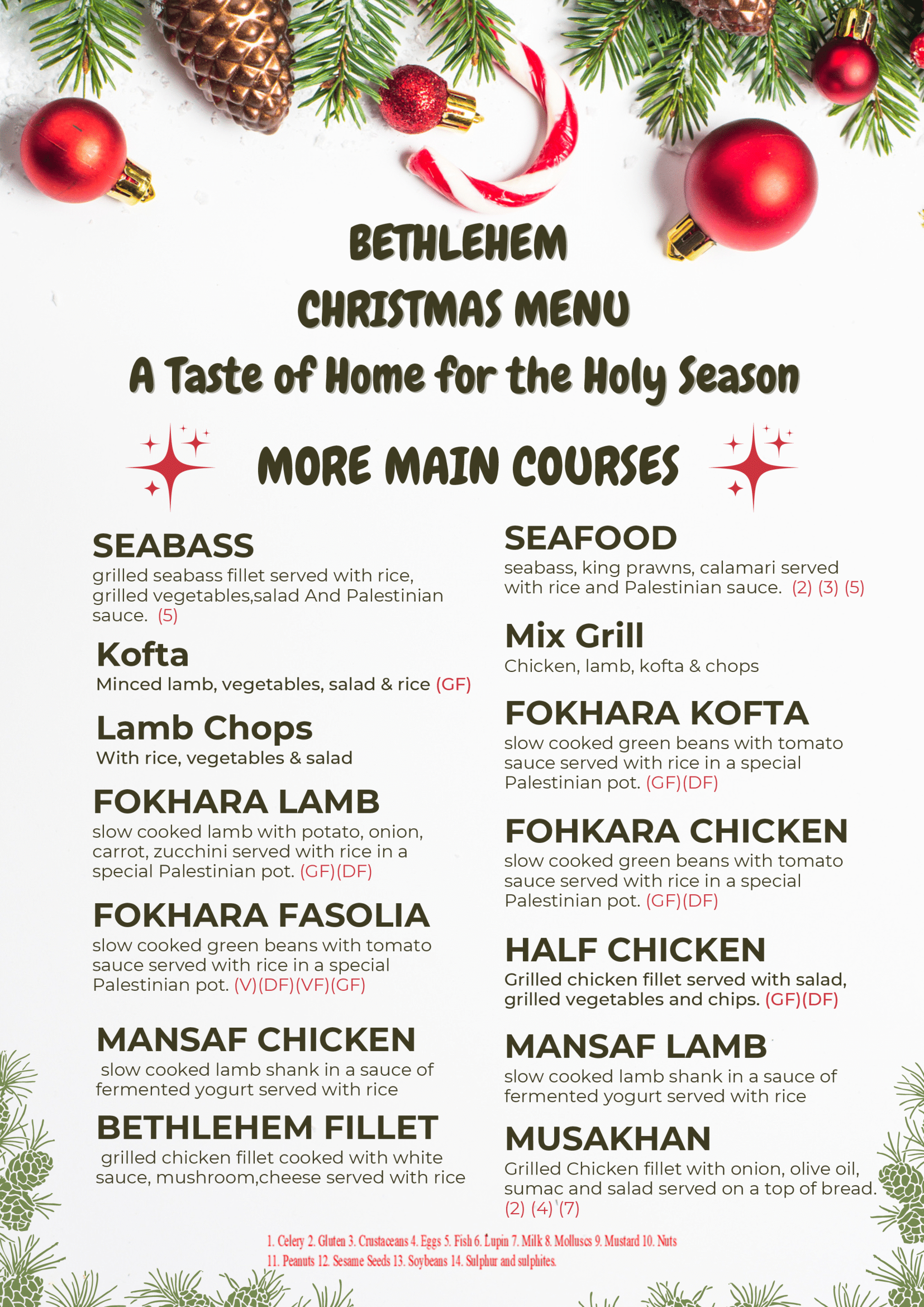 Christmas Menu-2 at Bethlehem restaurant at Dublin Ireland